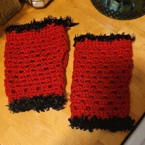 Red and Black Crochet Hand Warmers